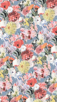 Vintage flower pattern mobile wallpaper, botanical background, remix from the artworks of Pierre Joseph Redout&eacute;