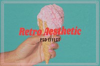 Retro aesthetic PSD photo effect, hand holding ice-cream