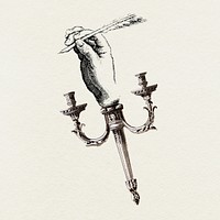 Hand and feather pen illustration