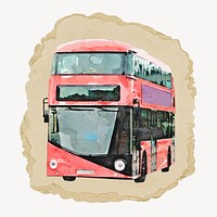 Double decker bus, ripped paper collage element
