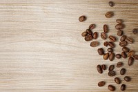 Wooden background, coffee beans border
