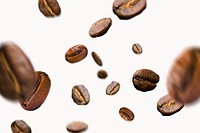 Falling coffee beans white background