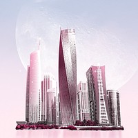 Aesthetic city skyline & skyscraper background psd