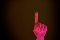 Pink neon hand, dark background 