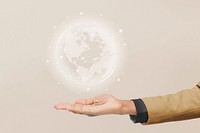 Global business & connection background, businessman holding earth