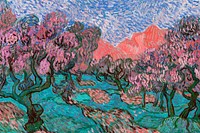 Van Gogh's Olive Trees background, famous artwork remixed by rawpixel