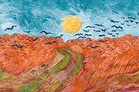 Van Gogh's Wheatfield with Crows background, vintage artwork remixed by rawpixel