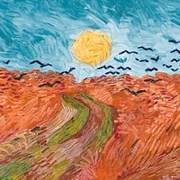 Van Gogh's Wheatfield with Crows background, vintage artwork remixed by rawpixel