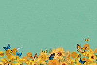 Sunflower green border background, vintage artwork remixed by rawpixel vector