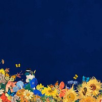 Sunflower blue border background, Van Gogh's artwork remixed by rawpixel vector