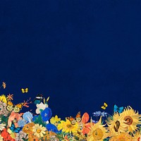 Sunflower blue border background, Van Gogh's artwork remixed by rawpixel psd