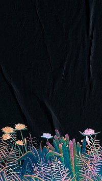 Flower border mobile wallpaper, Henri Rousseau's artwork remixed by rawpixel 