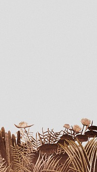 Flower border monochrome iPhone wallpaper, Henri Rousseau's artwork remixed by rawpixel 
