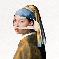 Girl with pearl earring collage element, famous artwork remixed by rawpixel vector