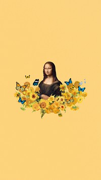 Mona Lisa sunflower iPhone wallpaper, famous painting remixed by rawpixel