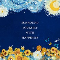 Happiness quote Instagram post template,  Starry Night painting remixed by rawpixel vector