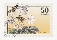 Postage stamp mockup, vintage flower aesthetic illustration psd