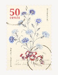 Flower postage stamp illustration, vintage graphic psd