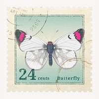 Butterfly postage stamp graphic, aesthetic illustration psd