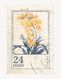 Flower postage stamp illustration, vintage graphic vector