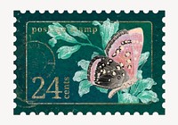 Butterfly postage stamp graphic, aesthetic illustration vector