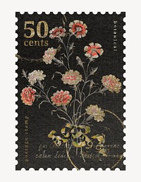 Ephemera flower postage stamp graphic, aesthetic illustration psd