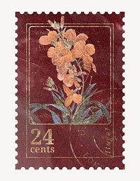 Ephemera flower postage stamp graphic, aesthetic illustration psd