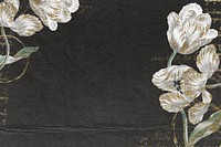 Ephemera white flower on black background, vintage illustration