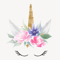 Aesthetic unicorn head sticker, watercolor design vector