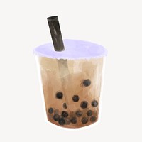 Bubble tea sticker, watercolor design vector