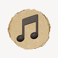 Music note icon sticker, ripped paper badge psd
