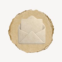 Envelope, email icon sticker, ripped paper badge psd