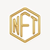 NFT blockchain, gold icon sticker with white border
