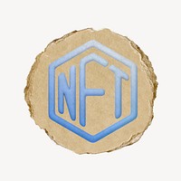 NFT blockchain icon, ripped paper badge