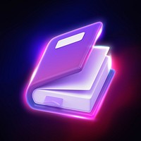 Neon book, education icon, 3D rendering illustration