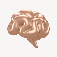 Rose gold brain icon, 3D rendering illustration