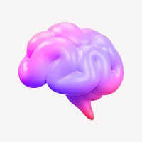 Neon brain icon, 3D rendering illustration