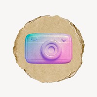 Camera roll icon sticker, ripped paper badge psd