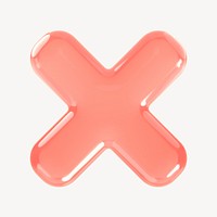X mark 3D icon, glossy sticker psd