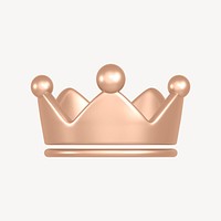 Crown ranking icon, rose gold 3D rendering illustration