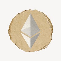 Ethereum blockchain icon sticker, ripped paper badge psd