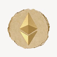 Ethereum blockchain icon, ripped paper badge