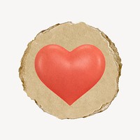 Heart, health icon sticker, ripped paper badge psd