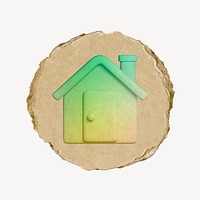House, home screen icon sticker, ripped paper badge psd