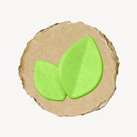 Leaf, environment icon sticker, ripped paper badge psd