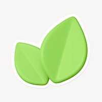 Green tea leaf, environment icon sticker with white border
