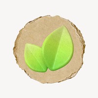 Leaf, environment icon sticker, ripped paper badge psd