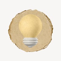 Light bulb icon sticker, ripped paper badge psd