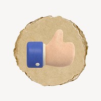 Thumbs up icon sticker, ripped paper badge psd