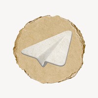 Paper plane icon sticker, ripped paper badge psd